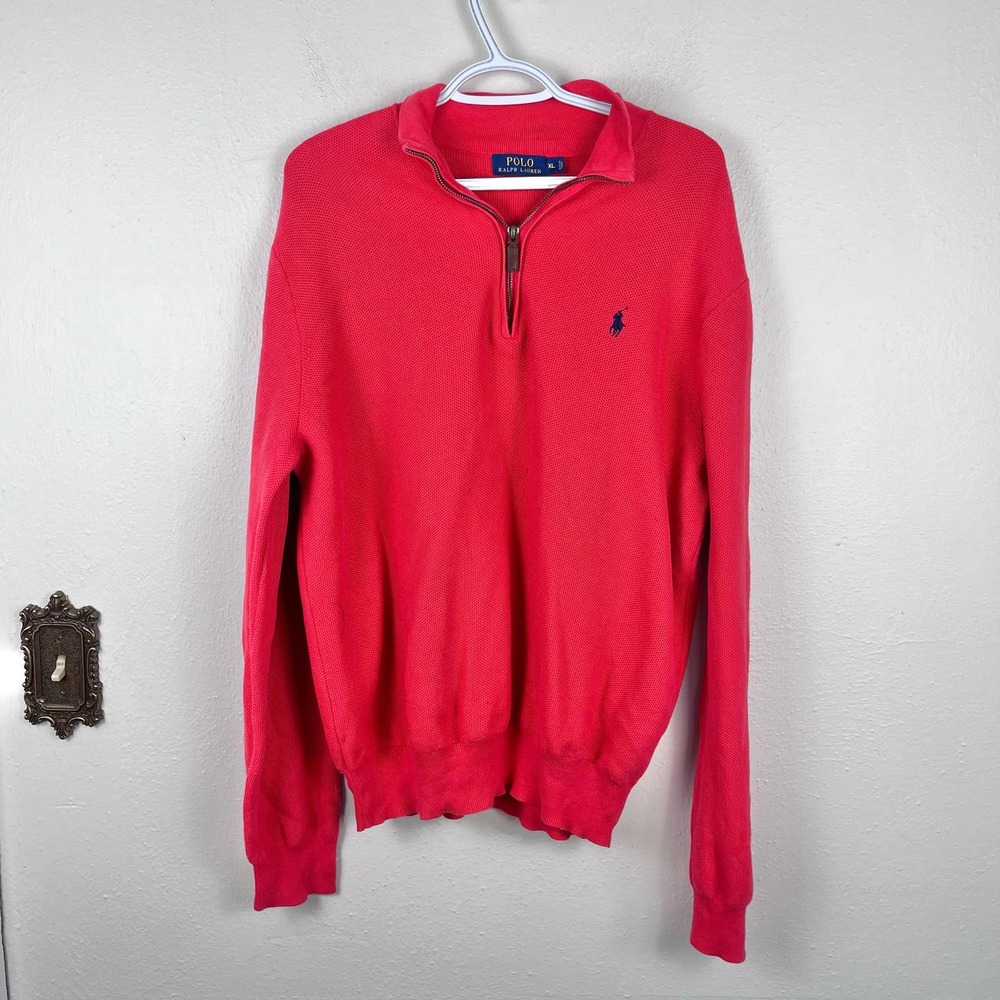 Polo Ralph Lauren Men's Red Pima Cotton 1/4 Zip Lightweight Pullover Sweater XL